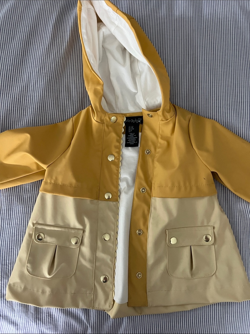 Kids Two-Tone Mustard & Beige Hooded Rain Jacket